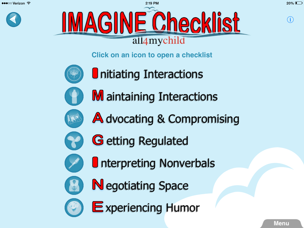 Imagine For Example IMAGINE Checklist by all4mychild: App Review - The Speech Bubble SLP